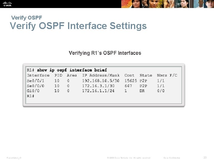  Verify OSPF Interface Settings Presentation_ID © 2008 Cisco Systems, Inc. All rights reserved.