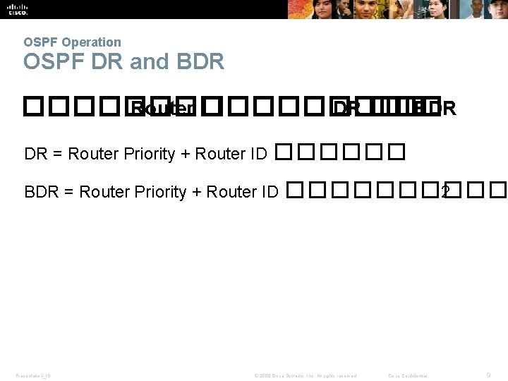 OSPF Operation OSPF DR and BDR ���� Router ����� DR ��� BDR DR =