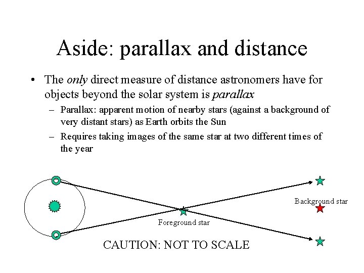 Aside: parallax and distance • The only direct measure of distance astronomers have for