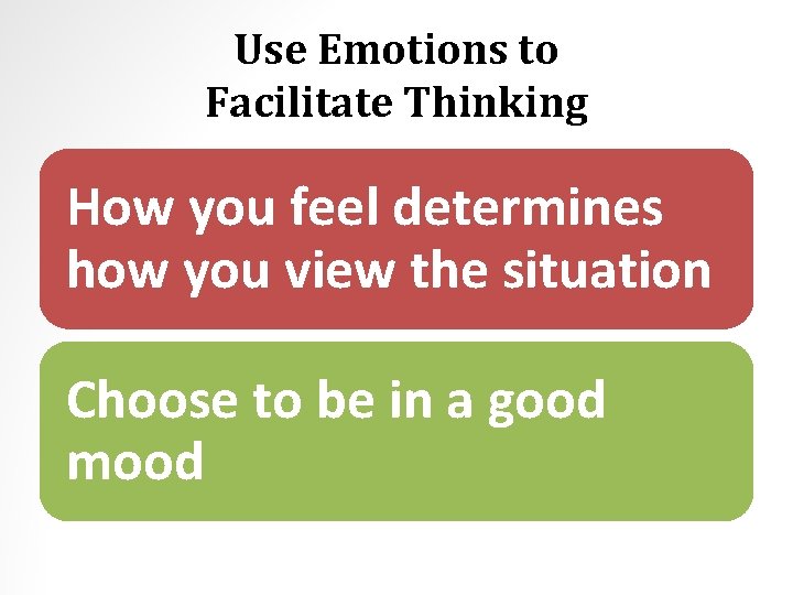 Use Emotions to Facilitate Thinking How you feel determines how you view the situation