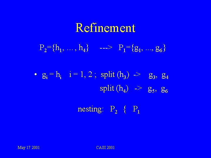 Refinement P 2={h 1, …, h 4} ---> P 1={g 1, . . .