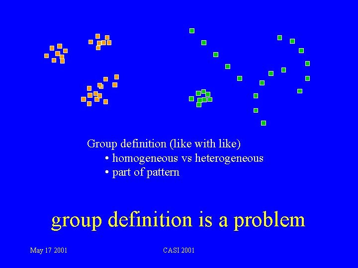 Group definition (like with like) • homogeneous vs heterogeneous • part of pattern group