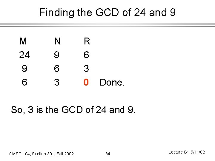 Finding the GCD of 24 and 9 M 24 9 6 N 9 6