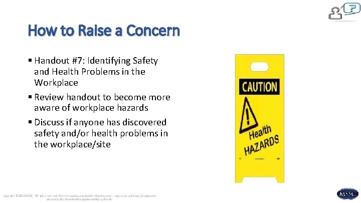 How to Raise a Concern § Handout #7: Identifying Safety and Health Problems in