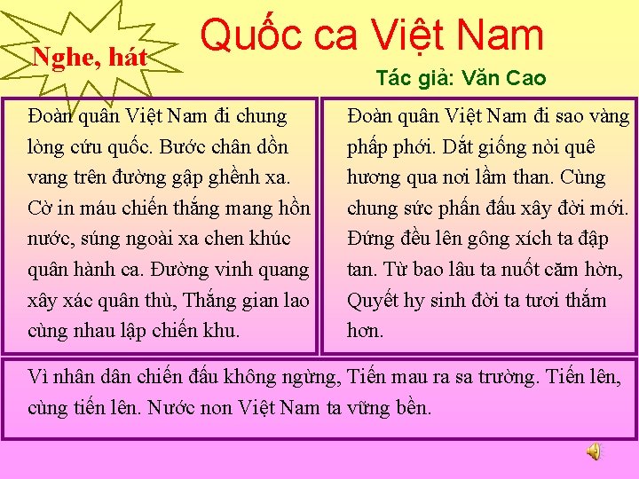 Nghe, hát Quốc ca Việt Nam Đoàn quân Việt Nam đi chung lòng cứu