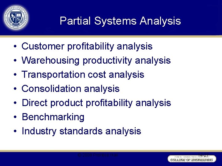 Partial Systems Analysis • • Customer profitability analysis Warehousing productivity analysis Transportation cost analysis