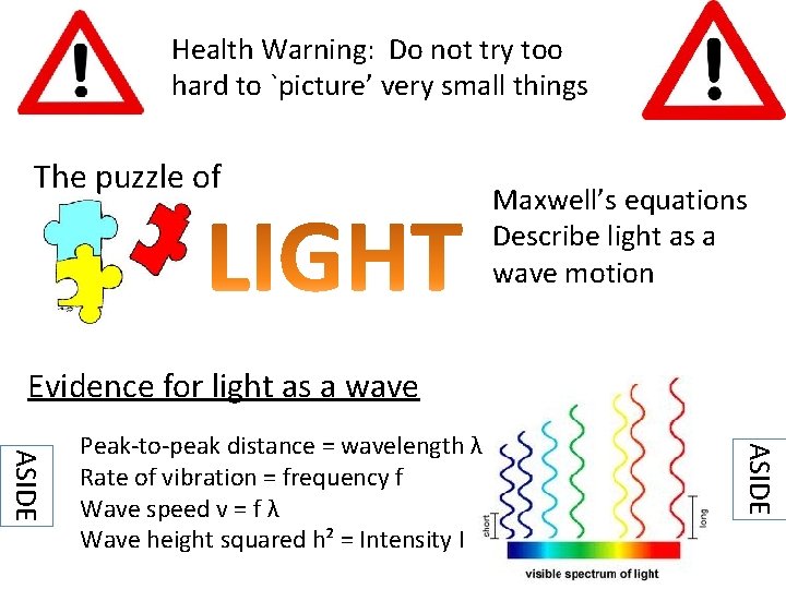 Health Warning: Do not try too hard to `picture’ very small things The puzzle
