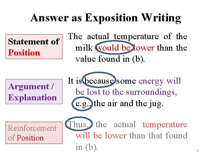 Answer as Exposition Writing The actual temperature of the Statement of milk would be