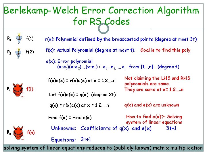Berlekamp-Welch Error Correction Algorithm for RS Codes P 1 f(1) r(x): Polynomial defined by