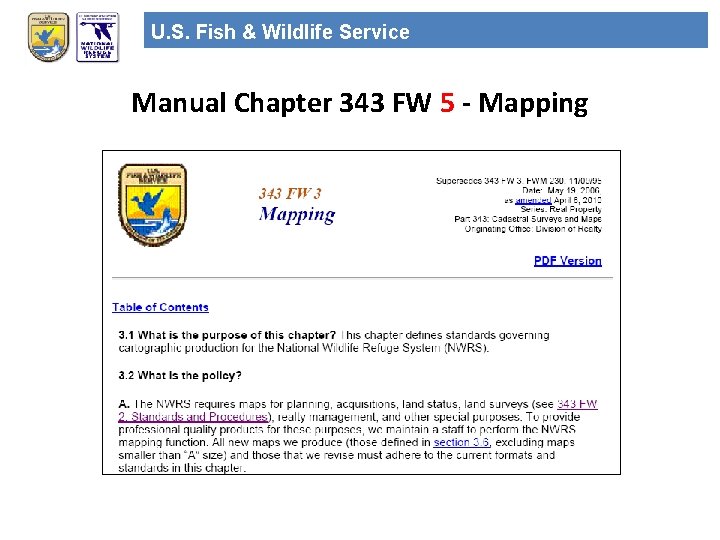 U. S. Fish & Wildlife Service Manual Chapter 343 FW 5 - Mapping 