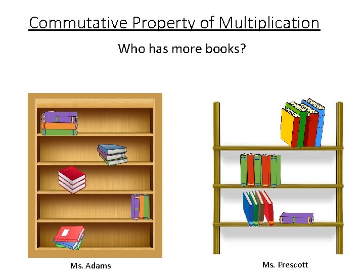 Commutative Property of Multiplication Who has more books? Ms. Adams Ms. Prescott 