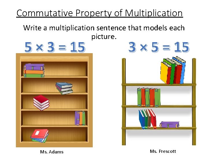 Commutative Property of Multiplication Write a multiplication sentence that models each picture. 5 ×