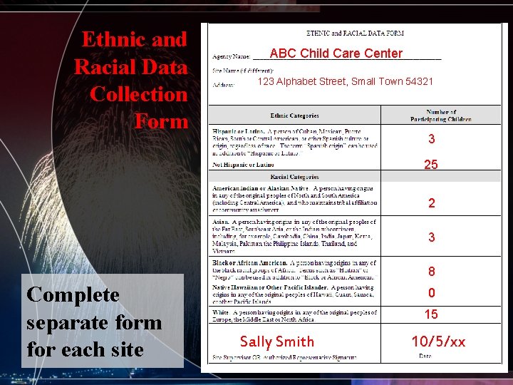 Ethnic and Racial Data Collection Form ABC Child Care Center 123 Alphabet Street, Small