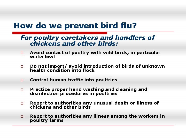 How do we prevent bird flu? For poultry caretakers and handlers of chickens and