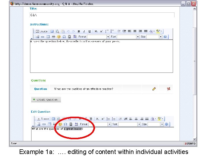 Example 1 a: …. editing of content within individual activities 