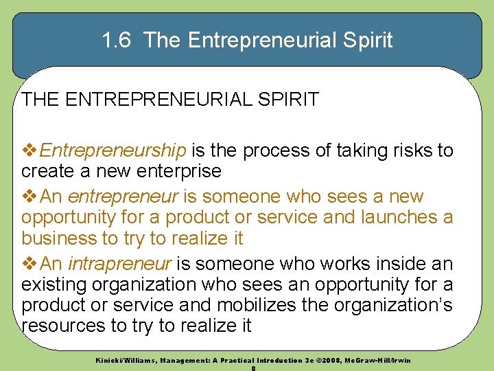 1. 6 The Entrepreneurial Spirit THE ENTREPRENEURIAL SPIRIT v. Entrepreneurship is the process of 1. 6 The Entrepreneurial Spirit THE ENTREPRENEURIAL SPIRIT v. Entrepreneurship is the process of