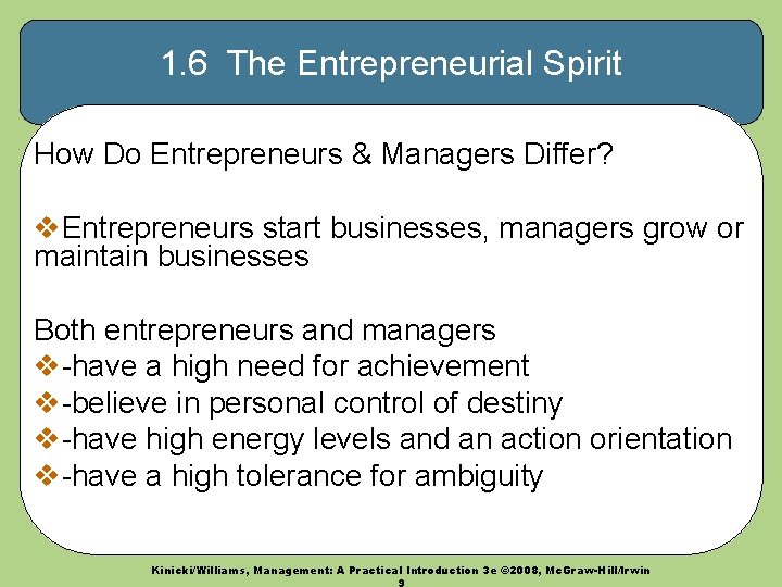 1. 6 The Entrepreneurial Spirit How Do Entrepreneurs & Managers Differ? v. Entrepreneurs start 1. 6 The Entrepreneurial Spirit How Do Entrepreneurs & Managers Differ? v. Entrepreneurs start