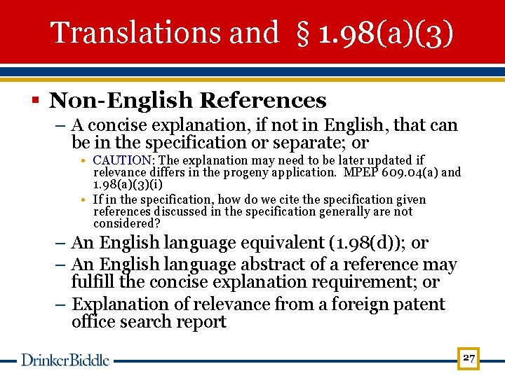 Translations and § 1. 98(a)(3) § Non-English References – A concise explanation, if not