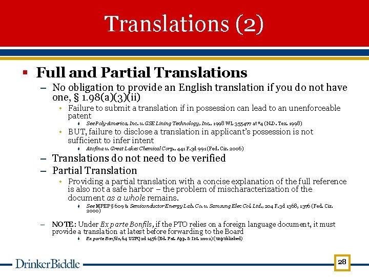 Translations (2) § Full and Partial Translations – No obligation to provide an English
