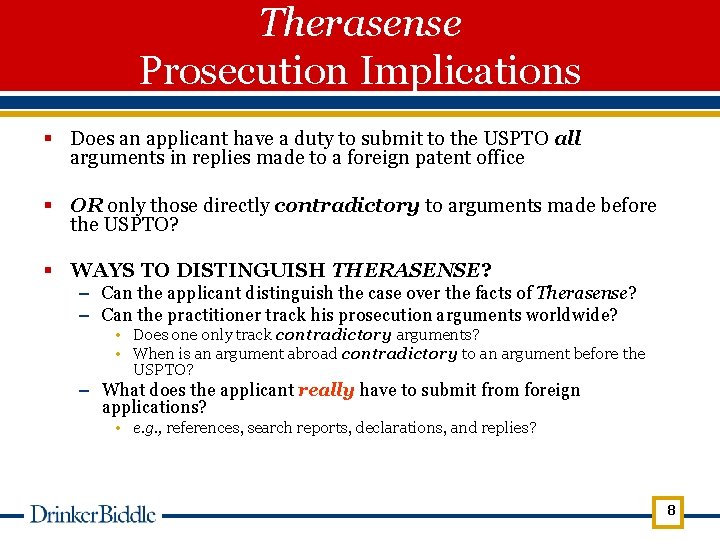 Therasense Prosecution Implications § Does an applicant have a duty to submit to the