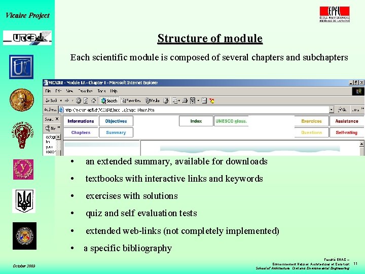 Vicaire Project Structure of module Each scientific module is composed of several chapters and