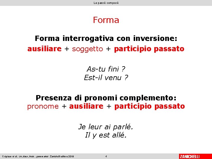 Le passé composé Forma interrogativa con inversione: ausiliare + soggetto + participio passato As-tu Le passé composé Forma interrogativa con inversione: ausiliare + soggetto + participio passato As-tu