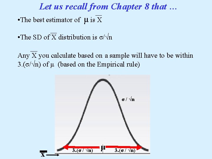 Let us recall from Chapter 8 that … • The best estimator of μ