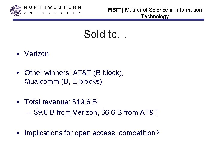 MSIT | Master of Science in Information Technology Sold to… • Verizon • Other