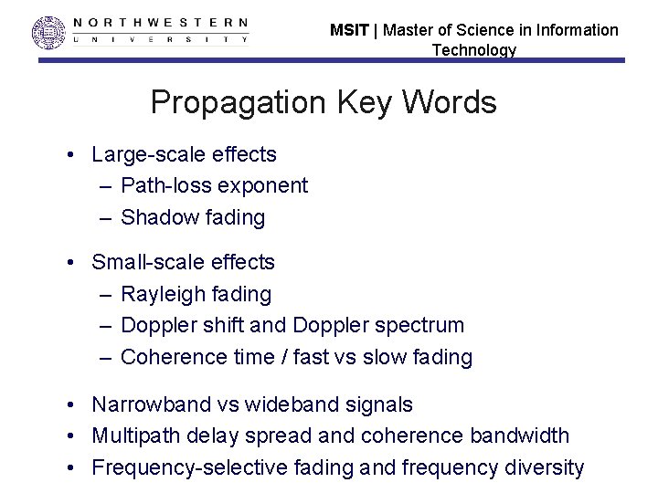MSIT | Master of Science in Information Technology Propagation Key Words • Large-scale effects