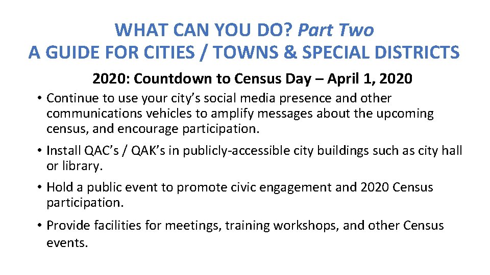 WHAT CAN YOU DO? Part Two A GUIDE FOR CITIES / TOWNS & SPECIAL