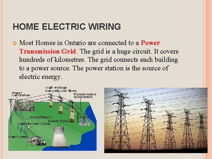 HOME ELECTRIC WIRING Most Homes in Ontario are connected to a Power Transmission Grid.