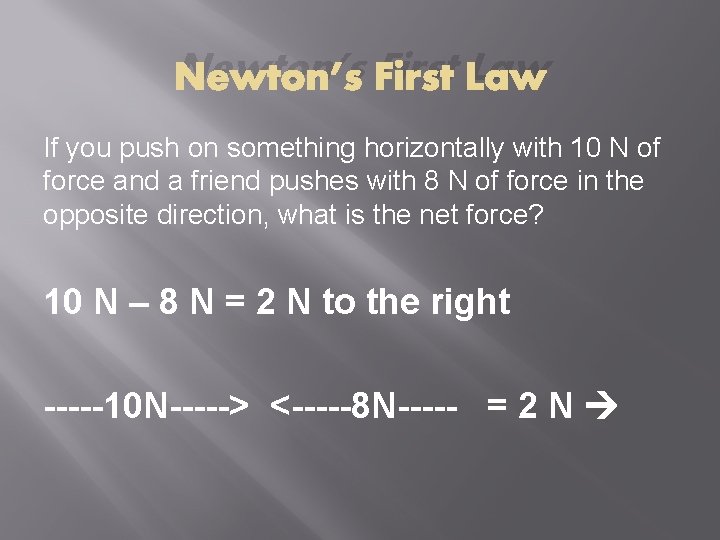 Newton’s First Law If you push on something horizontally with 10 N of force