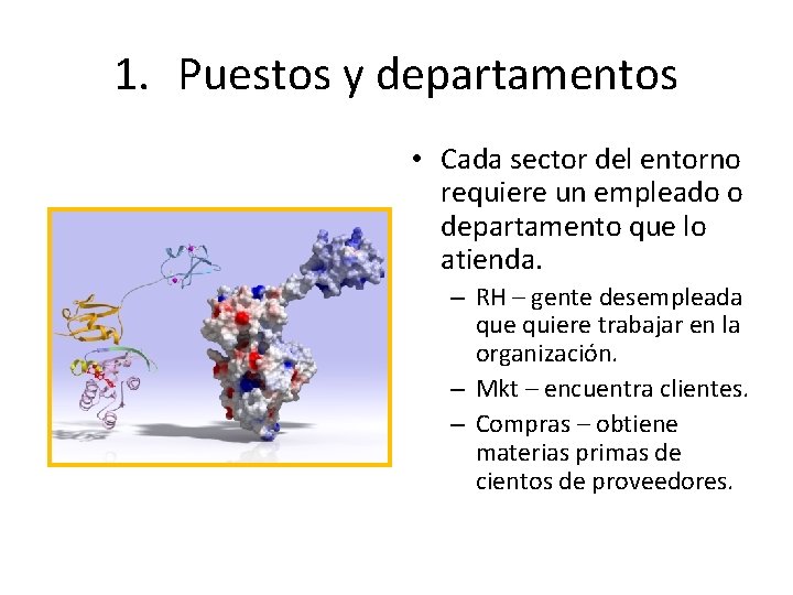1. Puestos y departamentos • Cada sector del entorno requiere un empleado o departamento