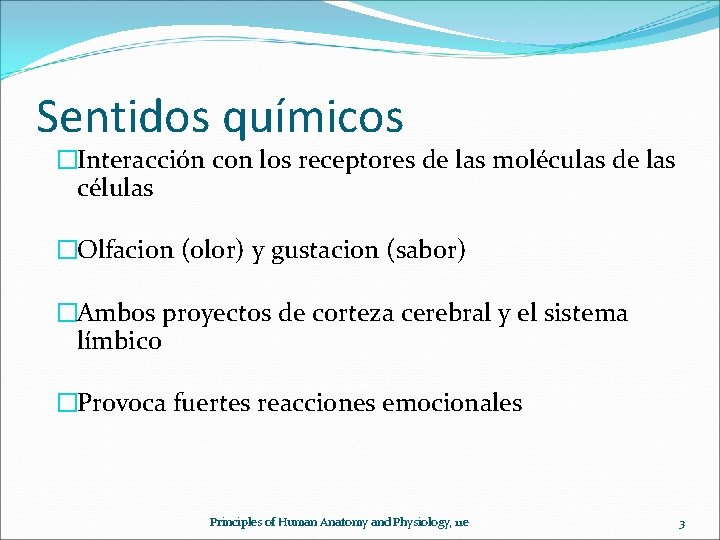 Sentidos químicos �Interacción con los receptores de las moléculas de las células �Olfacion (olor)