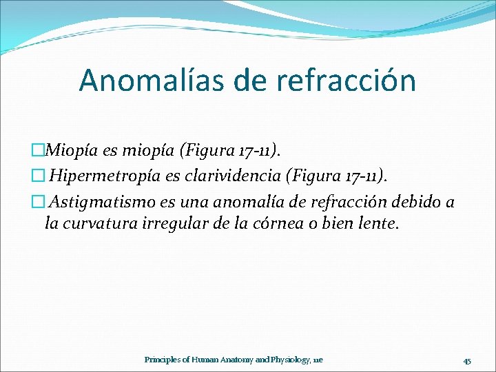 Anomalías de refracción �Miopía es miopía (Figura 17 -11). � Hipermetropía es clarividencia (Figura