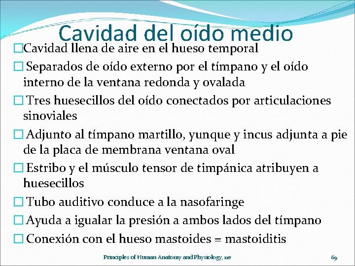 Cavidad del oído medio �Cavidad llena de aire en el hueso temporal � Separados