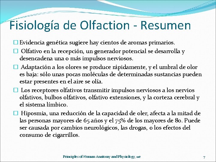 Fisiología de Olfaction - Resumen � Evidencia genética sugiere hay cientos de aromas primarios.