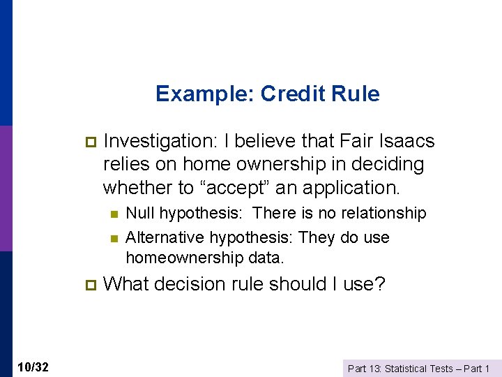 Example: Credit Rule p Investigation: I believe that Fair Isaacs relies on home ownership