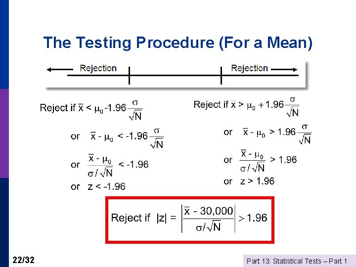 The Testing Procedure (For a Mean) 22/32 Part 13: Statistical Tests – Part 1