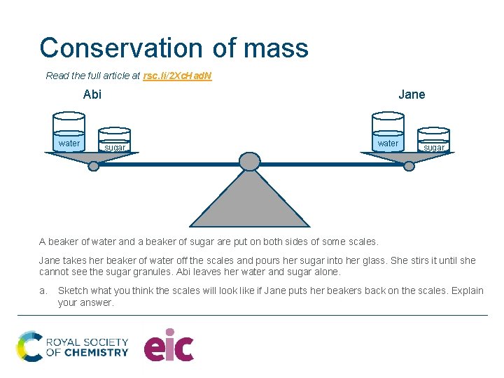 Conservation of mass Read the full article at rsc. li/2 Xc. Had. N Abi