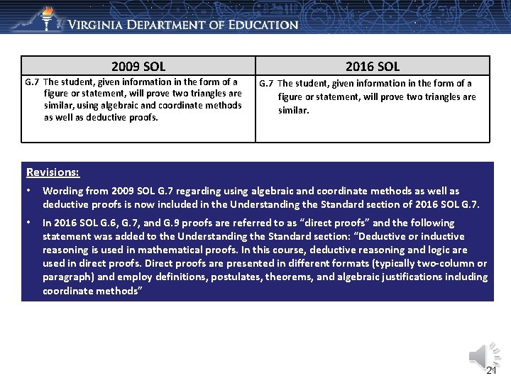 2009 SOL G. 7 The student, given information in the form of a figure