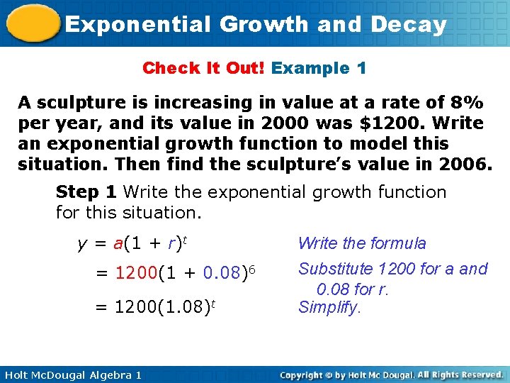 Exponential Growthand and Decay Warm Up Lesson Presentation