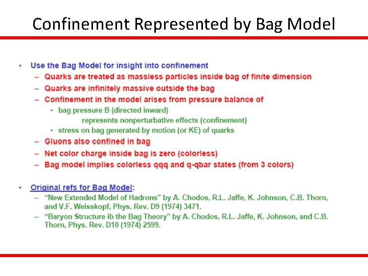 Confinement Represented by Bag Model 