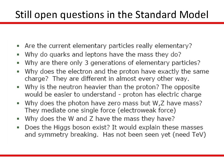 Still open questions in the Standard Model 