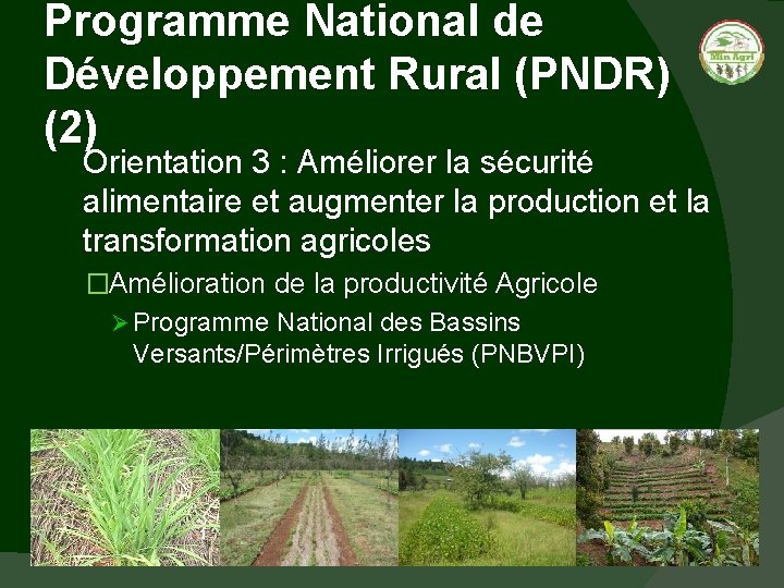 Programme National de Développement Rural (PNDR) (2) Orientation 3 : Améliorer la sécurité alimentaire