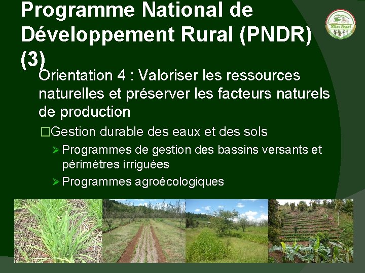 Programme National de Développement Rural (PNDR) (3) Orientation 4 : Valoriser les ressources naturelles