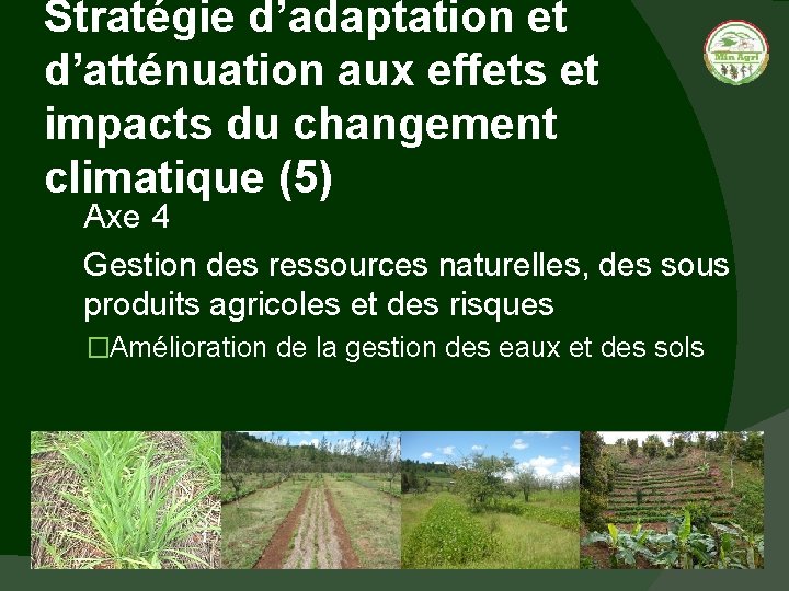 Stratégie d’adaptation et d’atténuation aux effets et impacts du changement climatique (5) Axe 4