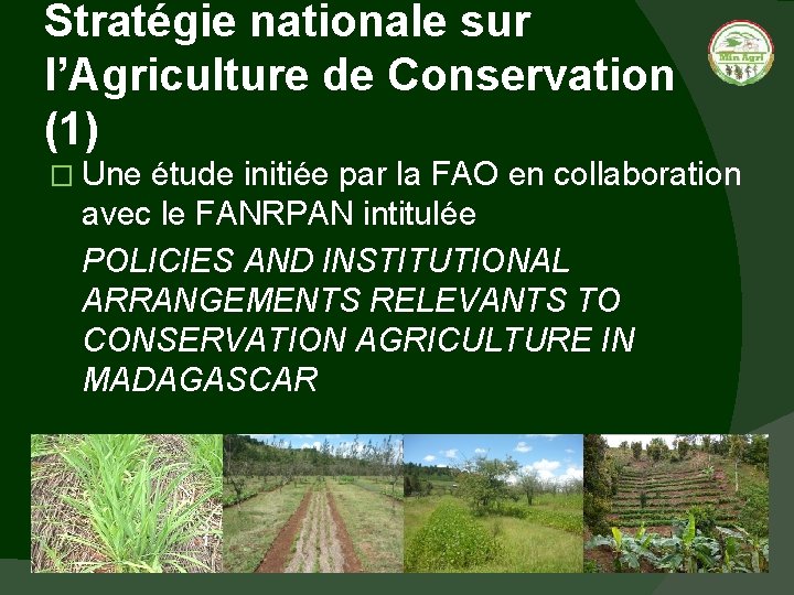 Stratégie nationale sur l’Agriculture de Conservation (1) � Une étude initiée par la FAO