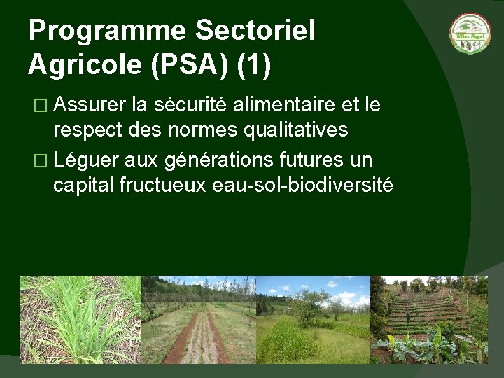 Programme Sectoriel Agricole (PSA) (1) � Assurer la sécurité alimentaire et le respect des