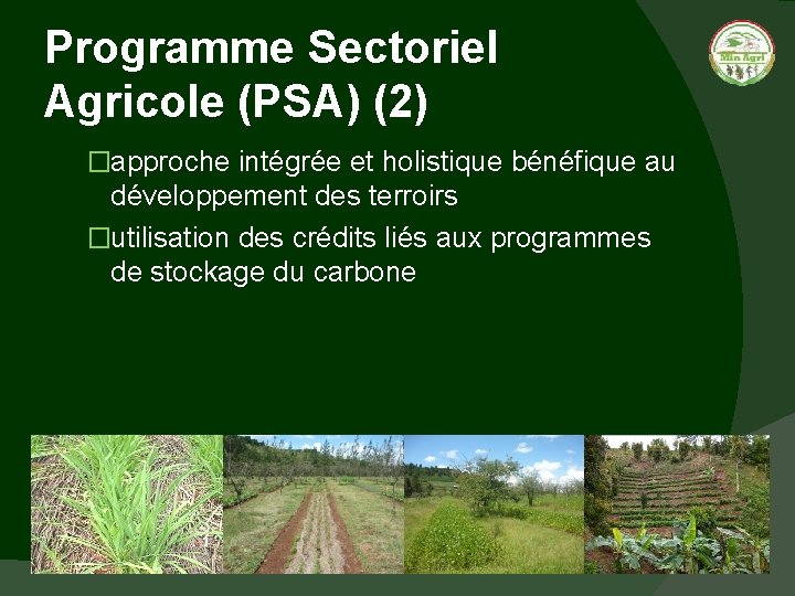 Programme Sectoriel Agricole (PSA) (2) �approche intégrée et holistique bénéfique au développement des terroirs